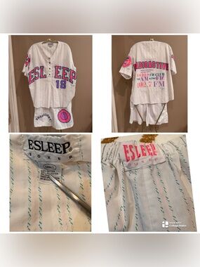.Vintage 90s Esleep Sorority Jersey Shirt Pajamas set